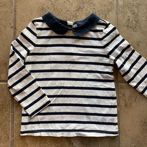 Gap White Navy Striped Peter Pan Collar Shirt